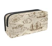 VAPOKF Pencil Case Pen Bag Student Stationery Pouch with Zipper for Boys Girls School & Office Supplies, Geographical Maps of Sea Travel