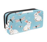 VAPOKF Pencil Case Pen Bag Student Stationery Pouch with Zipper for Boys Girls School & Office Supplies, White Rabbits Dragonflies