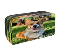 VAPOKF Pencil Case Pen Bag Student Stationery Pouch with Zipper for Boys Girls School & Office Supplies, Corgi Sit on Lawn