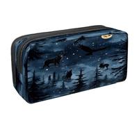 VAPOKF Pencil Case Pen Bag Student Stationery Pouch with Zipper for Boys Girls School & Office Supplies, Night Forest Wild Animals Silhouette