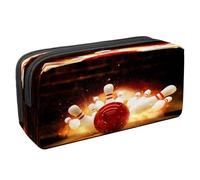 VAPOKF Pencil Case Pen Bag Student Stationery Pouch with Zipper for Boys Girls School & Office Supplies, Bowling Ball Strike hit with Fire