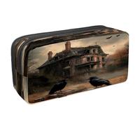 VAPOKF Pencil Case Pen Bag Student Stationery Pouch with Zipper for Boys Girls School & Office Supplies, Crows on Abandoned House