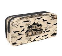 VAPOKF Pencil Case Pen Bag Student Stationery Pouch with Zipper for Boys Girls School & Office Supplies, Black Crows Dead Trees Castle