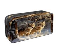 VAPOKF Pencil Case Pen Bag Student Stationery Pouch with Zipper for Boys Girls School & Office Supplies, Two Wolf on Snow