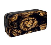 VAPOKF Pencil Case Pen Bag Student Stationery Pouch with Zipper for Boys Girls School & Office Supplies, Gold Lions and Leaves