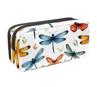 VAPOKF Pencil Case Pen Bag Student Stationery Pouch with Zipper for Boys Girls School & Office Supplies, Colorful Dragonflies and Butterfly
