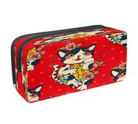 VAPOKF Pencil Case Pen Bag Student Stationery Pouch with Zipper for Boys Girls School & Office Supplies, Japanese Cat Maneki Neko with Flower