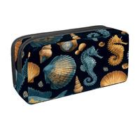 VAPOKF Pencil Case Pen Bag Student Stationery Pouch with Zipper for Boys Girls School & Office Supplies, Seahorses and Shells