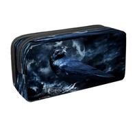VAPOKF Pencil Case Pen Bag Student Stationery Pouch with Zipper for Boys Girls School & Office Supplies, Black Raven in Creepy Moonlight