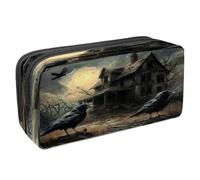 VAPOKF Pencil Case Pen Bag Student Stationery Pouch with Zipper for Boys Girls School & Office Supplies, Raven Abandoned House Dead Tree