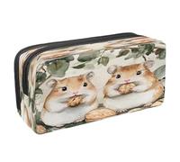 VAPOKF Pencil Case Pen Bag Student Stationery Pouch with Zipper for Boys Girls School & Office Supplies, Green Leaves Hamsters Nuts