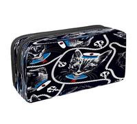 VAPOKF Pencil Case Pen Bag Student Stationery Pouch with Zipper for Boys Girls School & Office Supplies, Sailor Hat Cat with Rope Anchor