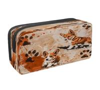 VAPOKF Pencil Case Pen Bag Student Stationery Pouch with Zipper for Boys Girls School & Office Supplies, Corgis Pawprints on Grunge