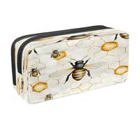 VAPOKF Pencil Case Pen Bag Student Stationery Pouch with Zipper for Boys Girls School & Office Supplies, Honey Bees on Hive Pattern