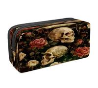 VAPOKF Pencil Case Pen Bag Student Stationery Pouch with Zipper for Boys Girls School & Office Supplies, Roses Branch Dead Skull