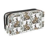 VAPOKF Pencil Case Pen Bag Student Stationery Pouch with Zipper for Boys Girls School & Office Supplies,Hare Sitting in Green Leafy Wreath