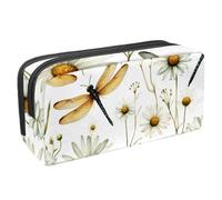 VAPOKF Pencil Case Pen Bag Student Stationery Pouch with Zipper for Boys Girls School & Office Supplies, Dragonflies and Chamomile