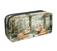 VAPOKF Pencil Case Pen Bag Student Stationery Pouch with Zipper for Boys Girls School & Office Supplies, Foxes on Tree Forest