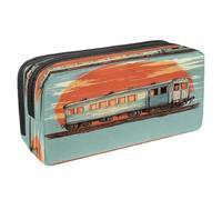 VAPOKF Pencil Case Pen Bag Student Stationery Pouch with Zipper for Boys Girls School & Office Supplies, Retro Train on Railway
