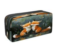 VAPOKF Pencil Case Pen Bag Student Stationery Pouch with Zipper for Boys Girls School & Office Supplies, Two Foxes Painting