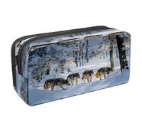 VAPOKF Pencil Case Pen Bag Student Stationery Pouch with Zipper for Boys Girls School & Office Supplies, Wolves Walking on Cold Forest