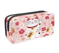VAPOKF Pencil Case Pen Bag Student Stationery Pouch with Zipper for Boys Girls School & Office Supplies, Maneki Neko Cat Cherry Flowers