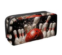 VAPOKF Pencil Case Pen Bag Student Stationery Pouch with Zipper for Boys Girls School & Office Supplies, Grunge Bowling Ball Crashing The Pins