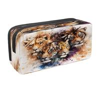 VAPOKF Pencil Case Pen Bag Student Stationery Pouch with Zipper for Boys Girls School & Office Supplies, Watercolor Tigers and Lions