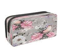 VAPOKF Pencil Case Pen Bag Student Stationery Pouch with Zipper for Boys Girls School & Office Supplies, Finch Bird Butterfly on Pink White Rose