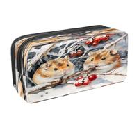 VAPOKF Pencil Case Pen Bag Student Stationery Pouch with Zipper for Boys Girls School & Office Supplies, Snow Hamsters Red Berries