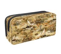 VAPOKF Pencil Case Pen Bag Student Stationery Pouch with Zipper for Boys Girls School & Office Supplies, Ancient Sailing Adventure Pirates and Boat