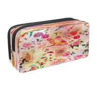 VAPOKF Pencil Case Pen Bag Student Stationery Pouch with Zipper for Boys Girls School & Office Supplies, Watercolor Bird Butterfly Flower on Old Texts