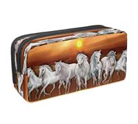 VAPOKF Pencil Case Pen Bag Student Stationery Pouch with Zipper for Boys Girls School & Office Supplies, Oil Painting Horses Gallop on Sunset
