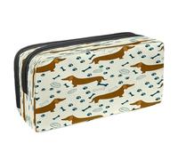 VAPOKF Pencil Case Pen Bag Student Stationery Pouch with Zipper for Boys Girls School & Office Supplies, Dachshunds Dogs Bones Paw Prints and Bowls