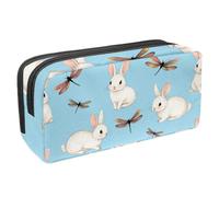 VAPOKF Pencil Case Pen Bag Student Stationery Pouch with Zipper for Boys Girls School & Office Supplies, Cute Bunnies Play Dragonflies