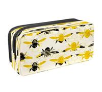 VAPOKF Pencil Case Pen Bag Student Stationery Pouch with Zipper for Boys Girls School & Office Supplies,Bumble Bees Silhouette with Honey Pattern