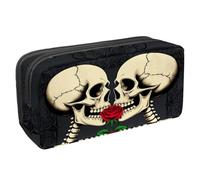 VAPOKF Pencil Case Pen Bag Student Stationery Pouch with Zipper for Boys Girls School & Office Supplies, Skeleton Couple Bites Red Rose