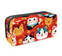 VAPOKF Pencil Case Pen Bag Student Stationery Pouch with Zipper for Boys Girls School & Office Supplies, Cartoon Maneki Neko Cats