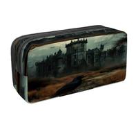 VAPOKF Pencil Case Pen Bag Student Stationery Pouch with Zipper for Boys Girls School & Office Supplies, Abandoned Castle Black Crow