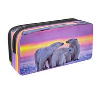VAPOKF Pencil Case Pen Bag Student Stationery Pouch with Zipper for Boys Girls School & Office Supplies, Polar Bear Family at Sunset