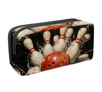 VAPOKF Pencil Case Pen Bag Student Stationery Pouch with Zipper for Boys Girls School & Office Supplies, Bowling Ball Crashing Into The Pins