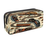 VAPOKF Pencil Case Pen Bag Student Stationery Pouch with Zipper for Boys Girls School & Office Supplies, Vintage Train on Railway