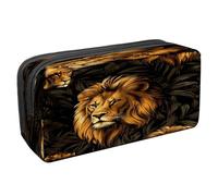 VAPOKF Pencil Case Pen Bag Student Stationery Pouch with Zipper for Boys Girls School & Office Supplies, Lions Tropical Leaves