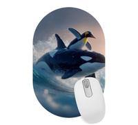 VAPOKF Penguin Whale Mouse Pad, 28×18 cm Mouse Mat, Oval Gaming Mousepad, Desk Mat with Rubber Base, Desk Pad Laptop for Office and Home