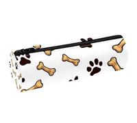 VAPOKF Pet Bones and Pawprints Leather Barrel Pen Pencil Case Coin Purse Cosmetic Makeup Bag for Student Stationery School Office Storage
