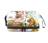 VAPOKF Pig Puppy Dog Fox Ducklings Chick Watercolor Animal Cosmetic Bag for Women and Girls, Travel Toiletry Bag Makeup Handy Pouch Organizer Bag with Brush Compartment