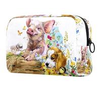VAPOKF Pig Puppy Dog Fox Ducklings Chick Watercolor Animal Cosmetic Bag for Women, Travel Toiletries Bags Large Makeup Handy Pouch Organizer Bag with Zipper