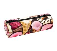 VAPOKF Pink Cherry Cake and Ice Cream Pencil Cases, PU Leather Pen Bag Student Stationery Organiser Bag Makeup Pouch for Women Girls Boys Kids School Office Supplies