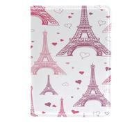 VAPOKF Pink Eifel Tower Paris with Hearts Passport Holder Travel Wallet Leather Card Case Cover, 11.5x16.5cm