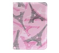VAPOKF Pink Grey Eifel Tower Paris Pattern Passport Holder Travel Wallet Leather Card Case Cover, 11.5x16.5cm
